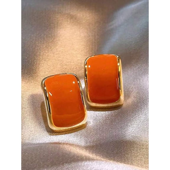 Orange Earrings Goldtone Metal Fashion Jewelry Pair