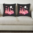 thumbnail image 3 of Stylish Pink Cityscape Throw Pillow Covers 18x18in Set of 2 - Perfect for Couch Bed or Car - Modern Design with Skyscrapers & Moon, 3 of 8