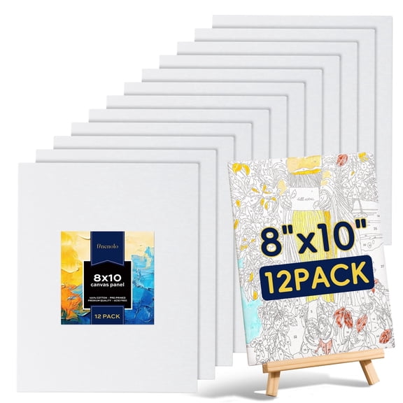 Finenolo 12 Pack Canvas Panel Boards,8"x10" Cotton Primed Canvas for Oil Acrylic Watercolor Painting