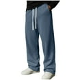 thumbnail image 2 of Ceisia Men's Waffle Knit Patchwork Sweatpants with Drawstring Waist & Straight Leg Blue M Gifts, 2 of 9