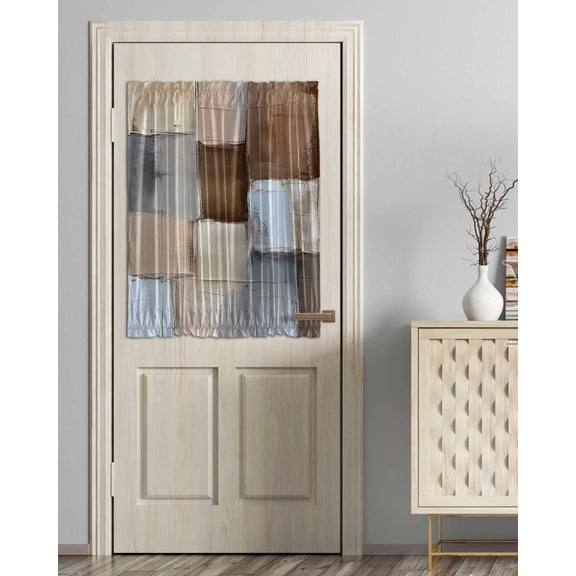 Modern Beige Brown Blackout Curtains French Door Curtains for Door Window, Abstract Oil Painting Color Blocks Privacy Drapery for Patio/Sidelight Doors, 1 Panel with Tieback, 54 x 40 Inches