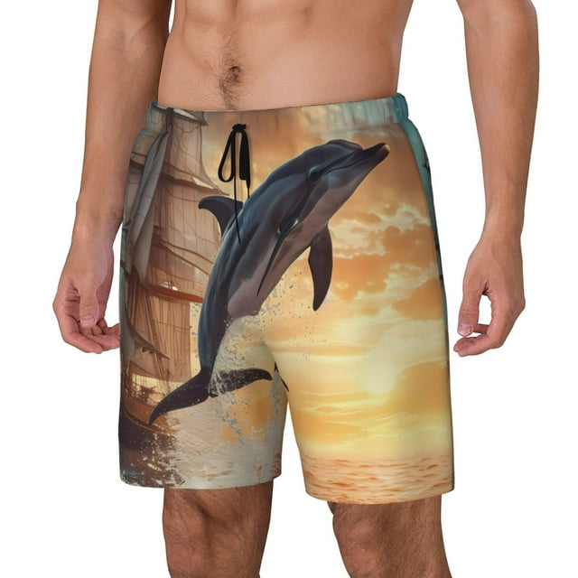 Balery Sailing Dancing Dolphin Bañador para hombre, shorts de playa de secado rápido con entrepierna y forro de compresión-XX-Large