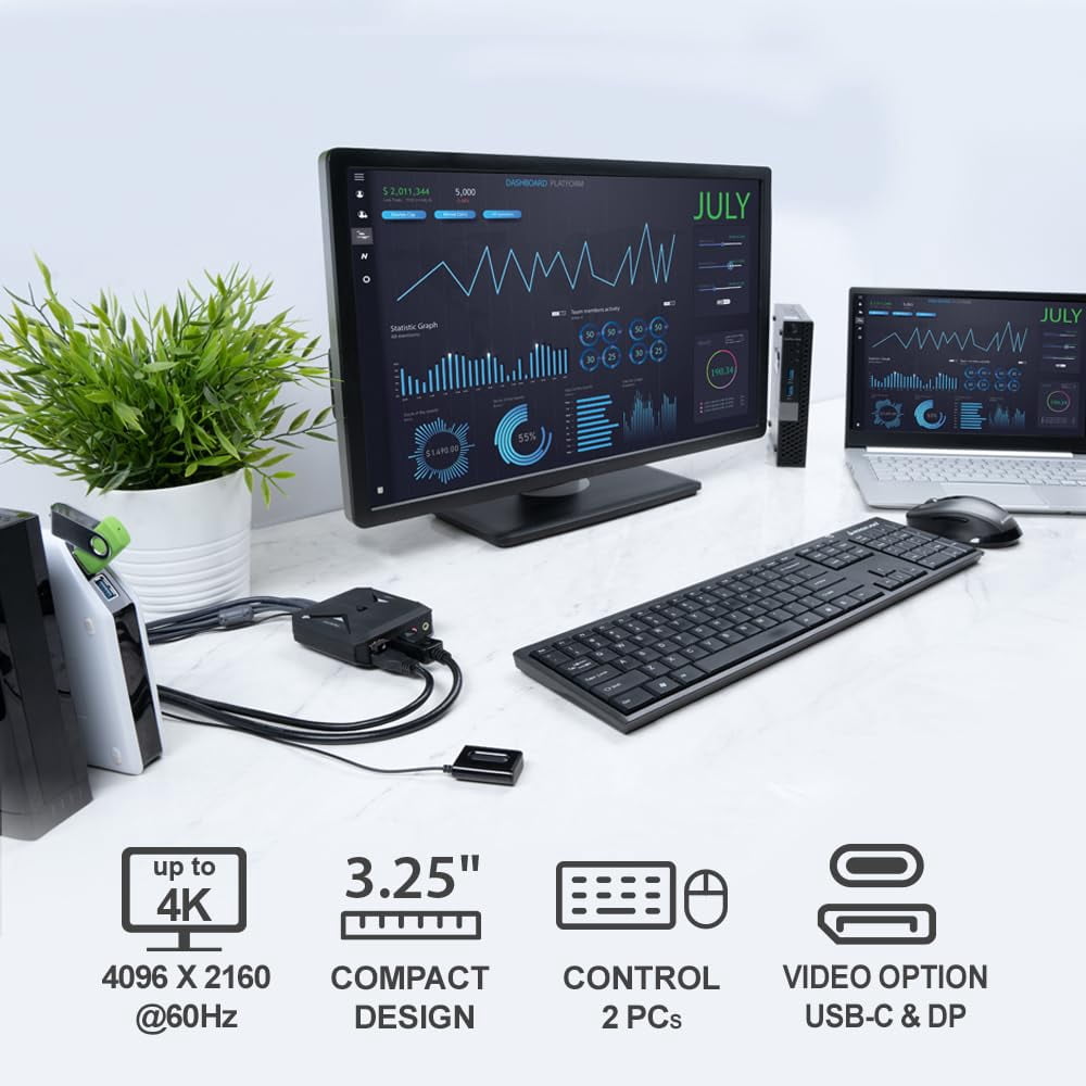 IOGEAR 2-Port 4K Hybrid KVM Switch with DisplayPort, USB-C and Audio - GCS82DPC