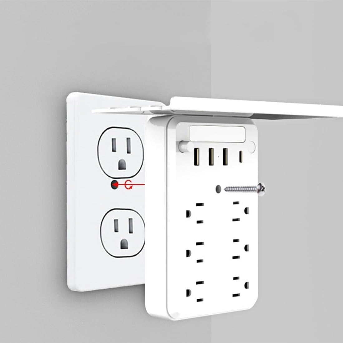 11 in 1 Wall Outlet Extender with Shelf Night, Surge Protector Power Strip with USB Ports, Flat Plug Power Strip, Multi Plug Wall Outlet for Home & Office & Travel Outdoor (2PCS)