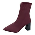 thumbnail image 5 of Women's Slip on Socks Dress Boots for Ladies Sexy Winter Fall Knit Pointed Toe Chunky High Heels Mid Calf Ankle Booties, 5 of 7