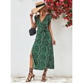 thumbnail image 6 of Women's Printed Surplice Neck Flutter Sleeve Midi Dress with Belted Waist and Slit 95% polyester 5% spandex daily, 6 of 14