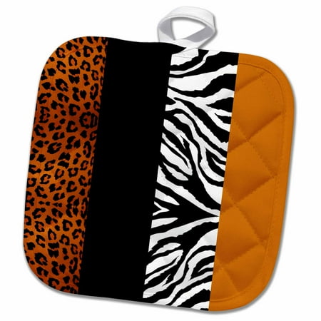 Zebra Post - 3dRose Orange Black and White Animal Print - Leopard and Zebra - Pot Holder, 8 by 8-inch