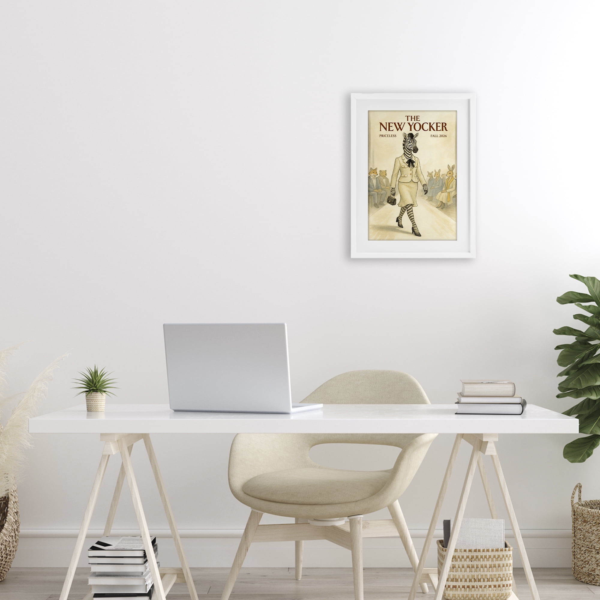 Stupell Industries New Yocker Zebra Model White Framed Print Under Glass, design by Grotto Studios