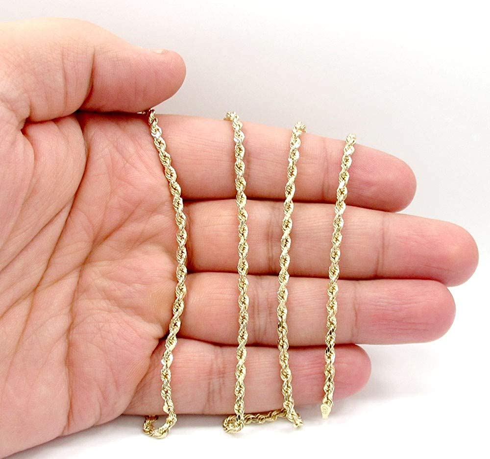 10K Gold 2MM 3MM 4MM Diamond Cut Rope 