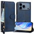 thumbnail image 1 of Zipper Wallet Case for iPhone 17 Pro Max with Card Slots & Wrist Strap, Flip Cover Stand Blue, 1 of 5