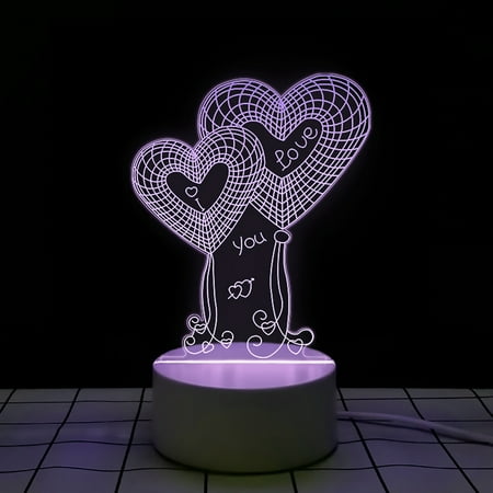 

KLZO Cartoon 3D Night Light Creative Color-changing Desk Lamp Touch Remote Atmosphere Light Double Heart Balloon-Touch Colorful