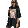thumbnail image 3 of Plus Size Shirt for Women Black Tops for Women Short Sleeves Shirt for Women Flower T Shirt Oversized Shirt for Women S, 3 of 5