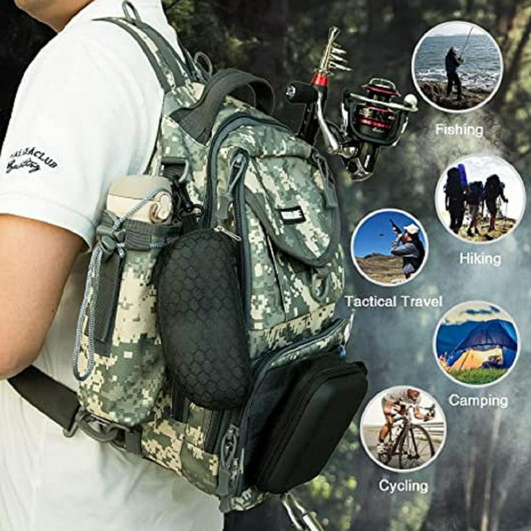 Goture Fishing Tackle Storage Backpack - Lightweight Water-Resistant  Outdoor Shoulder Fishing Gear Bag Cross Body Sling Daypack with Rod Holder  for