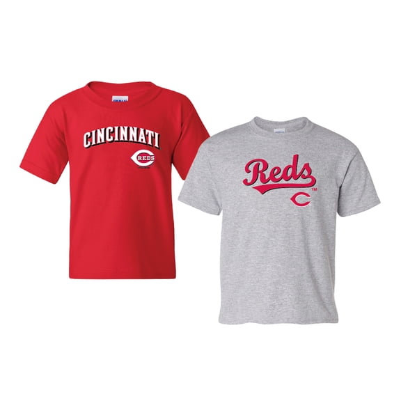 Youth Soft as a Grape Red/Heather Gray Cincinnati Reds 2-Pack Logo T-Shirt Set