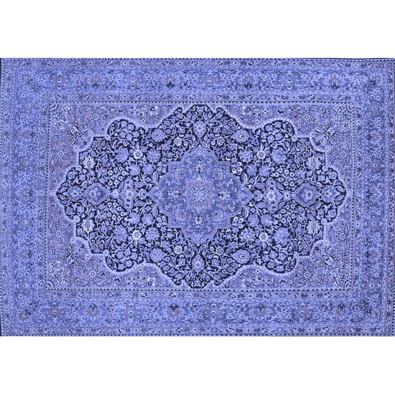 Ahgly Company Machine Washable Indoor Rectangle Persian Blue Traditional Area Rugs, 8' x 12'