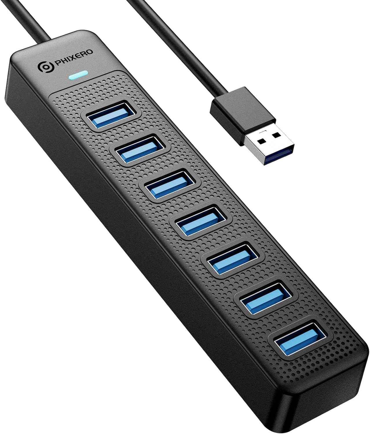 HRTGFD-7 Port USB Hub 3.2 with 15CM Long Cable, Multiport Adapter and Splitter for PC, Compatible with All USB 3.0/2.0/1.1 Devices