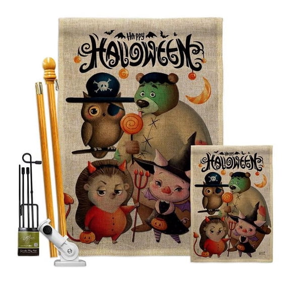 Angeleno Heritage FK130413-DB Halloween Friends Falltime 28 x 40 in. Double-Sided Decorative Horizontal House Flags Kit for Decoration Banner Garden Yard Gift