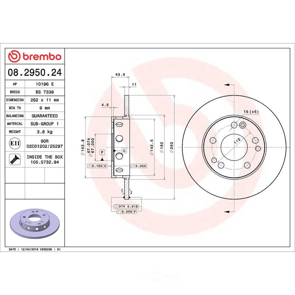 Brembo 08.2950.24 Premium Front Brake Rotor