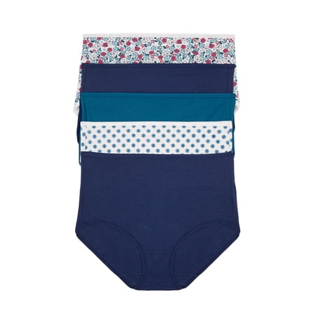 Cotton Modal Brief Underwear 5-Pack (Blue Floral, Small)