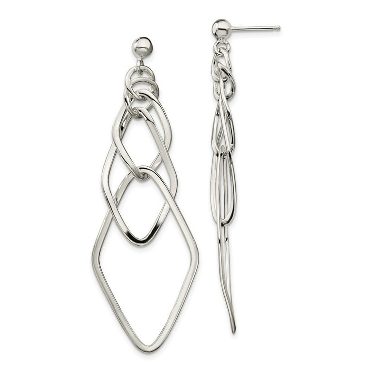 FB Jewels Sterling Silver Polished Geometric Post Dangle Earrings