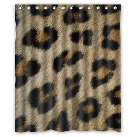 GreenDecor Leopard Fur Animal Print Waterproof Shower Curtain Set with Hooks Bathroom Accessories Size 60x72 inches