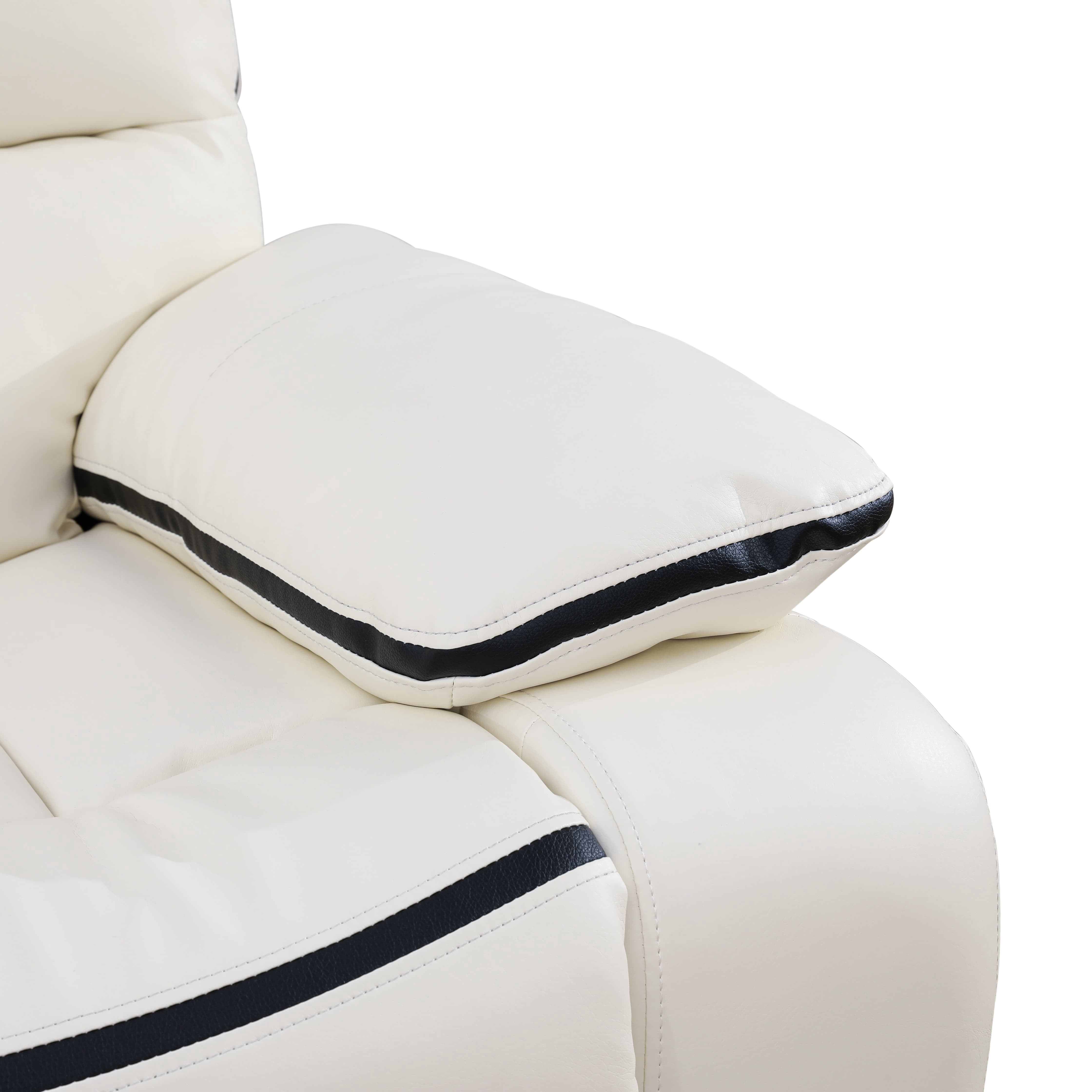 MAYEERTY Power Reclining Sofa, Electric 3-Seat Breathable Leather Recliner with Reversible Coffee Table for Living Room, White