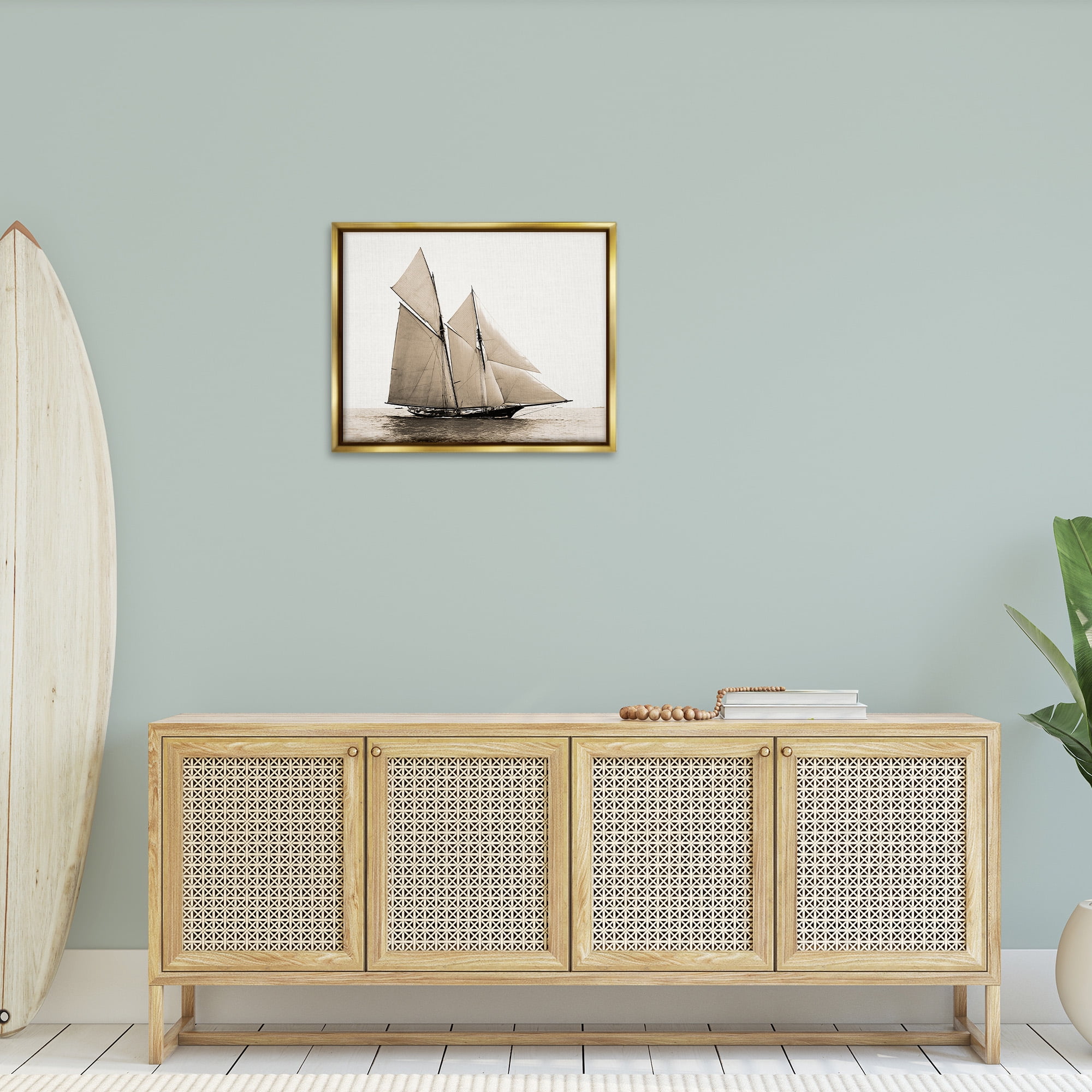 Stupell Industries Vintage Maritime Ship Transportation Photography Gold Floater Framed Canvas Art Print Wall Art, 31 x 25