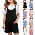 thumbnail image 3 of XXWXYD Girls Jumpsuit Sleeveless Spaghetti Strap Shorts with Pocket, Lightweight Casual Romper Spring Summer Autumn, 3 of 8