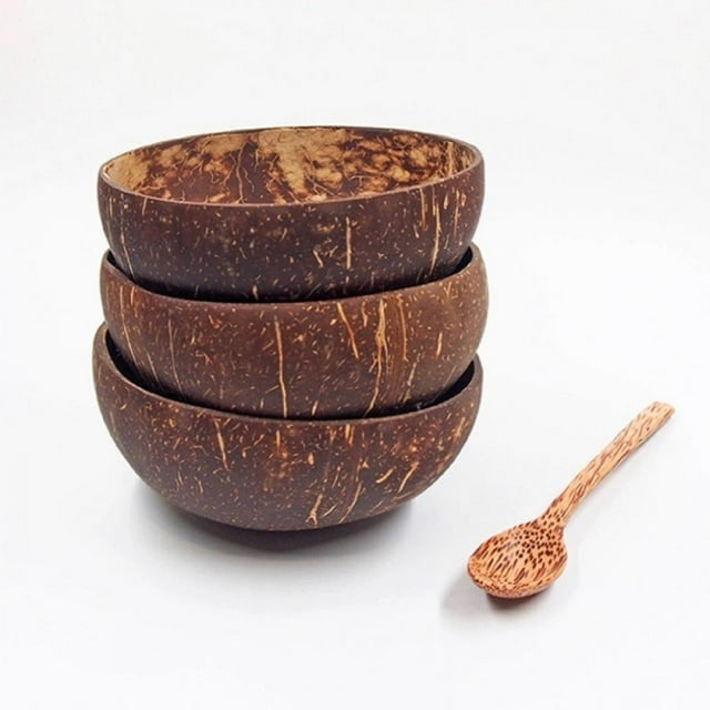 Greyghost Buddha Smoothie Coconut Shell Bowl, Lightweight Water Soup Container, Fruit Milkshake Organic Salad Bowl, Coconut Wooden Spoon Fork Kitchen Tableware Sets