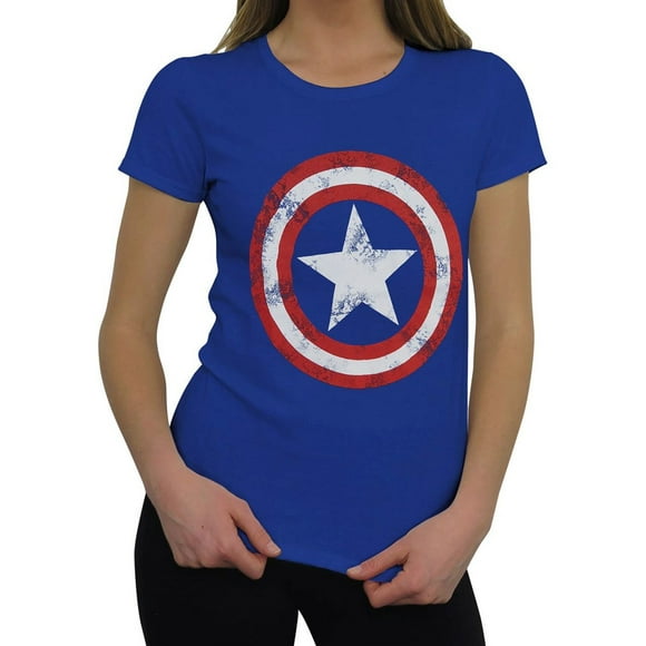 Captain America T-Shirt-Medium Royal Bouclier en Détresse Femmes