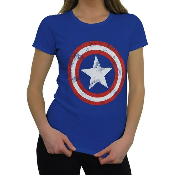 Captain America T-Shirt-Medium Royal Bouclier en Détresse Femmes