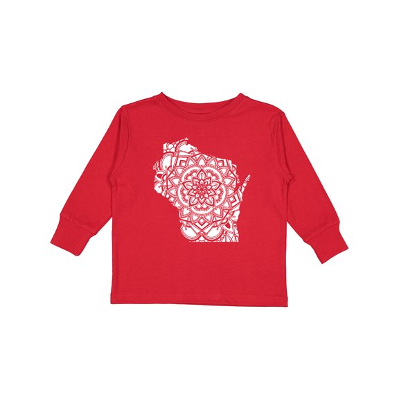 Inktastic Wisconsin Silhouette Mandala Boys or Girls Long Sleeve Toddler T-Shirt