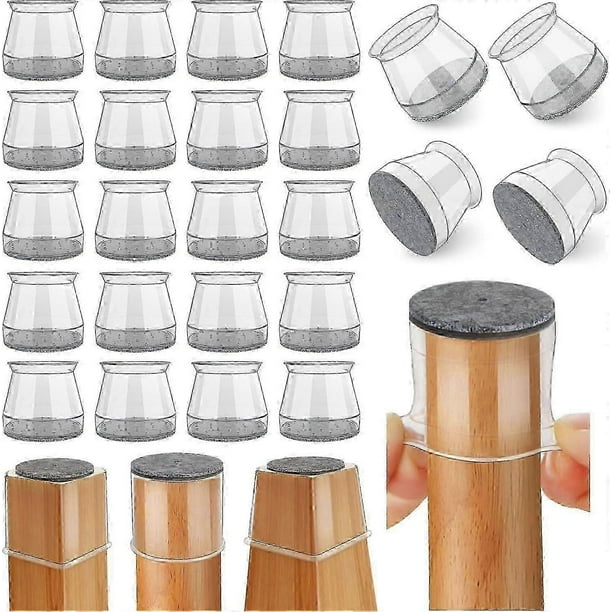 24 Pcs Chair Leg Floor Protectors, Silicone Felt Furniture Leg Pads Caps Covers for Hardwood Floors (Clear-Medium)