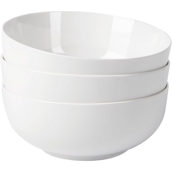HELLONE 3 pcs Salad Bowls Set, 64 Ounce Serving Bowls for Kitchen, White Ceramics Bowl Sets for Salad Soup Pasta Popcorn Fruits, Mixing Bowls