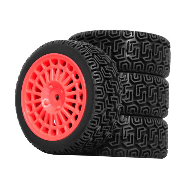 4 ruedas y neumáticos para bricolaje, resistentes, profesionales, de 12 mm, hexagonales, negros, actualización para 1/10 Rojo