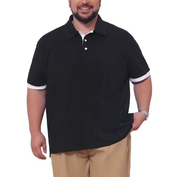 INSPIRE CHIC Men's Big & Tall Short Sleeve Office Soft Knitted Business Polo Shirt XL Black