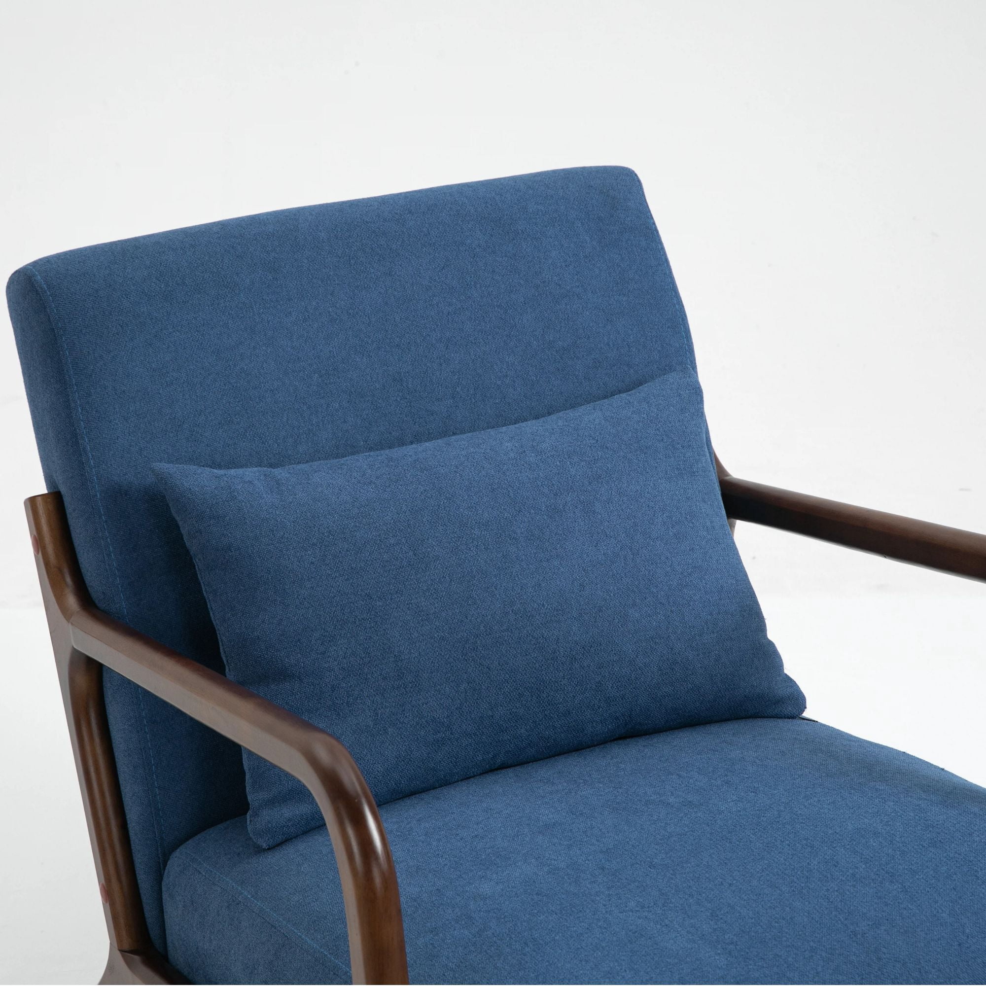 Euroco Mid-Century Modern Accent Chair, Upholstered Armchair with A Pillow and Wood Legs,Comfy Reading Chair for Living Room Bedroom Office,Blue