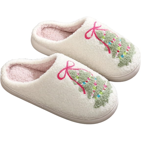Christmas Slippers For Women Men Soft Plush Fuzzy Cozy House Bedroom Warm Reindeer Cute Holiday Slippers Indoor Outdoor