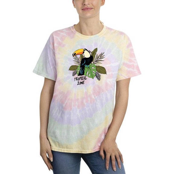 Toucan Bird Tropical Leaves Tie Dye Spiral Women -Image by Shutterstock, Female Medium