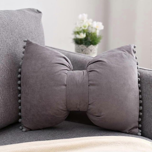Preciosos cojines decorativos con pompones y lazo de gamuza suave, con relleno para sofá de salón rústico (gris B, 35,5 x 50,8 cm)