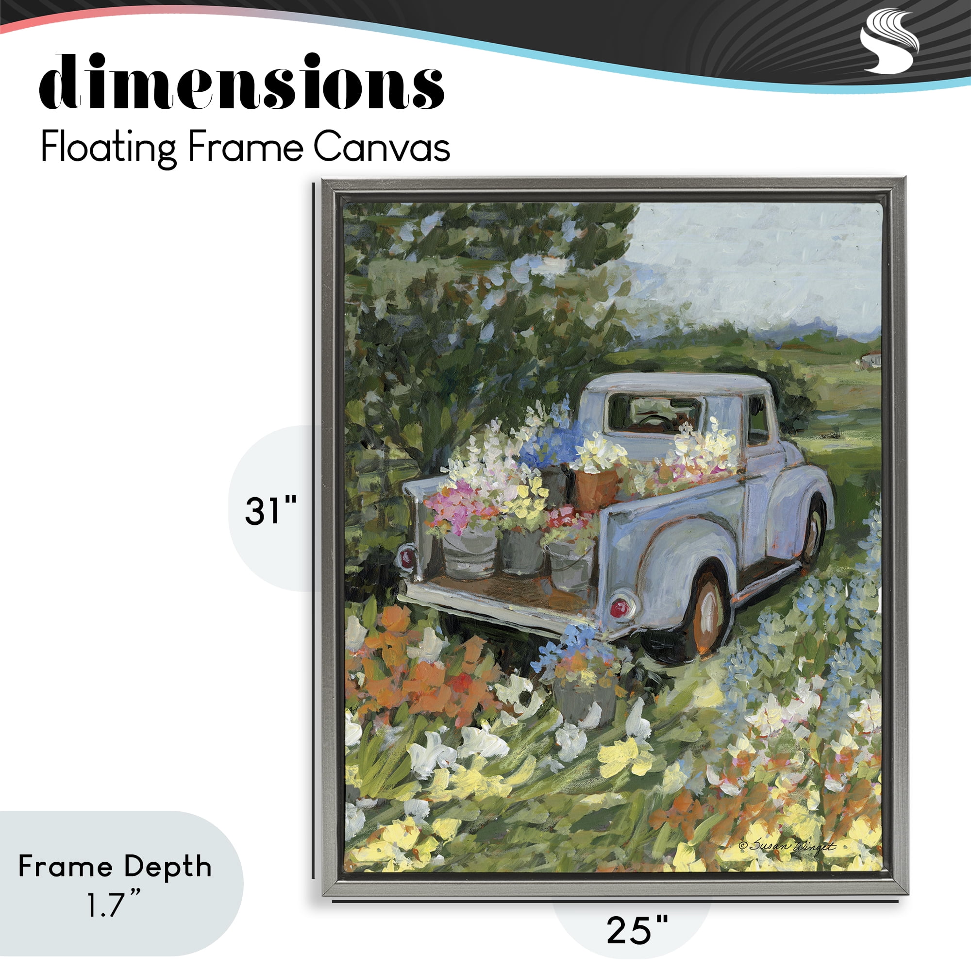 Stupell Industries Truckin' Field with Flowers Gray Framed Floater Canvas Wall Art, design by Susan Winget