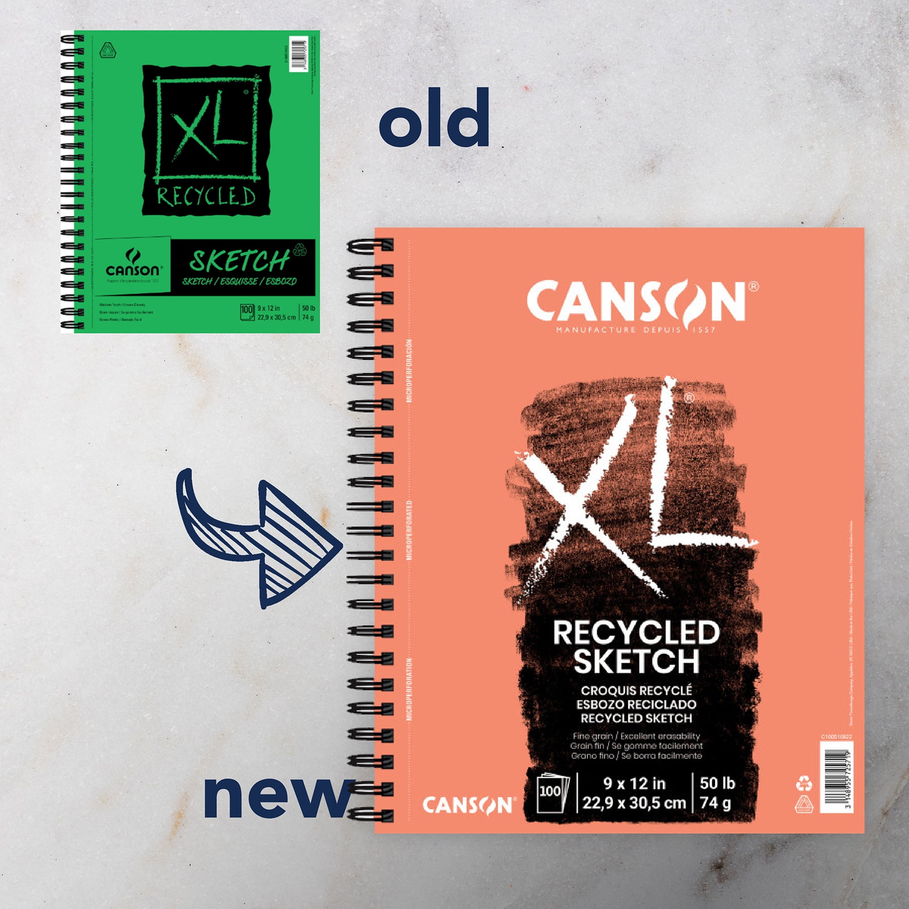 Canson XL Series Sketch Pad, Recycled, Side Wire Binding, 100 Sheet, 9x12 inch, Pack of 2