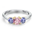 thumbnail image 3 of Gem Stone King 10K Two Tone Gold Pink Lab Grown Diamond and Blue Tanzanite Engagement Ring for Women | 1.10 Cttw | Round 5MM | Gemstone April Birthstone | Size 6, 3 of 6