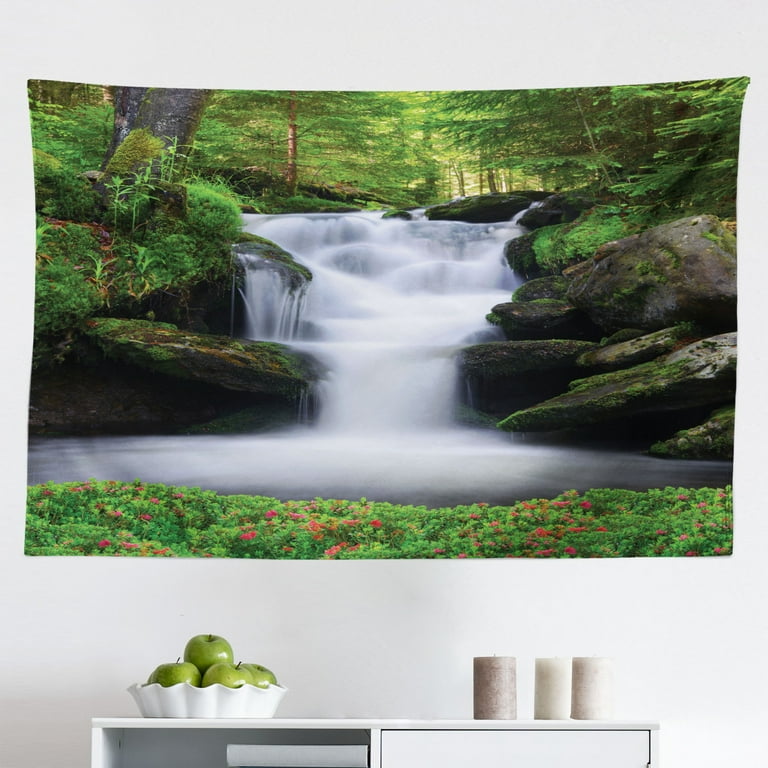 Waterfall Tapestry Fall Season Image of Historical Water Mill and Waterfall Outdoor Nature Art Fabric Wall Hanging Decor for Bedroom Living Room Dorm 2 Sizes Yellow Brown by Ambesonne Walmart