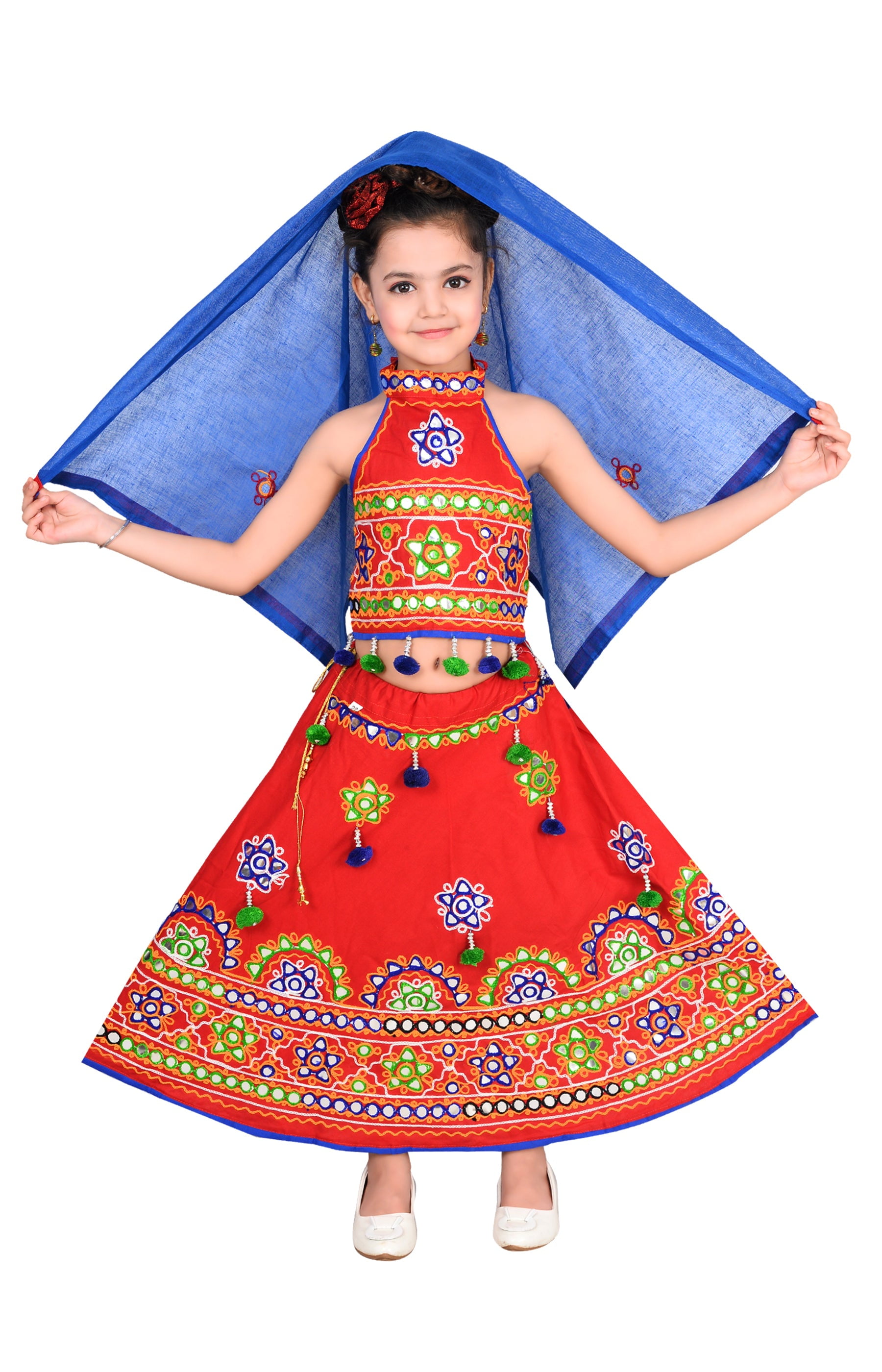 Turquoise Blue Cotton Patchwork Lehenga Set For Girls Design by Littleduds  Baby Boutique at Pernia's Pop Up Shop 2024