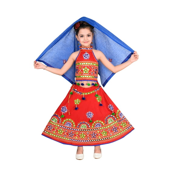 Ahhaaaa Kids Ethnic Cotton Blend Radha Dress Lehenga Choli Chania Choli Set For Baby Girls