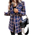 thumbnail image 2 of Chaqueta Informal de Lana con Solapa y Larga para Mujer, con Estampado y Doble Botonadura, A Cuadros Azul XXL, 2 of 10