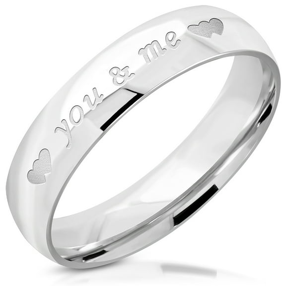 You & Me Double Heart Band Ring Silver-Tone Stainless Steel - Size 7