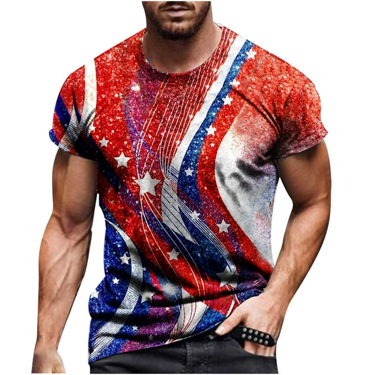Lisgai T Shirts for Men Graphic 2023,Fashion 3D Digital Printing Fitness Sports Short Sleeve Tees Blouse Streetwear Tops, Men's, Size: Large, Blue