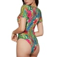 thumbnail image 2 of Pofeuu Peacock Feathers And Flowers Print Short Sleeve Body Suits Women Round Neck Bodysuits for Women Onesie Adult Set Body Suit-, 2 of 7